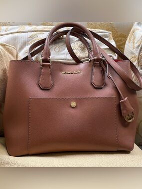 Michael Kors Cognac Saffiano Leather Satchel with Gold Hardware